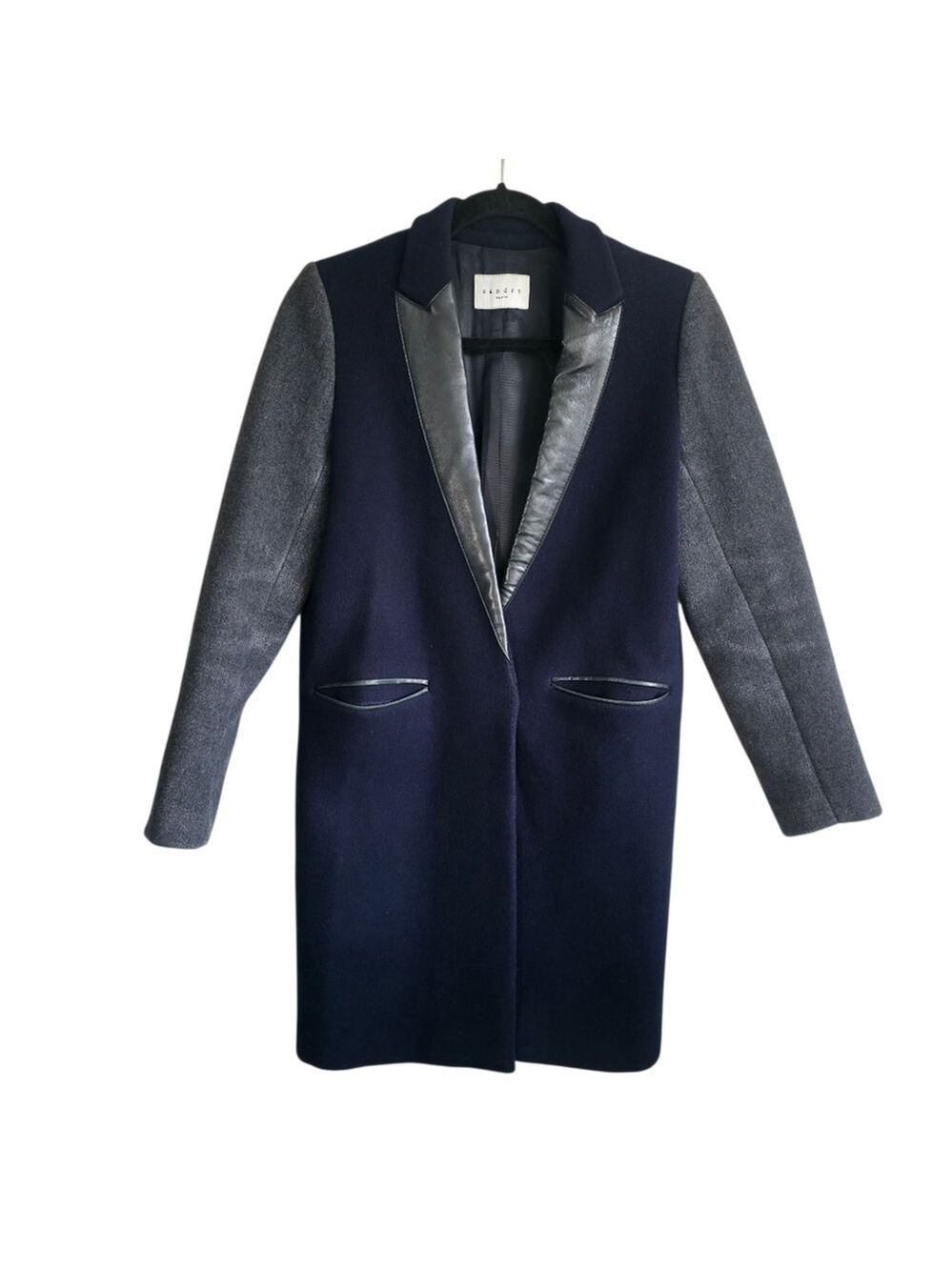 Sandro Paris Navy Colorblock Tailored Wool Coat 36 - Picture 3 of 12